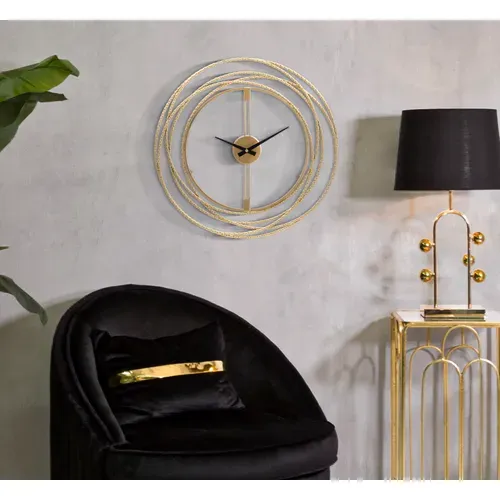 Horloge Murale Design D. 50 Cm En Métal Doré Avec Cercle Entrelacé Pour Intérieur Moderne