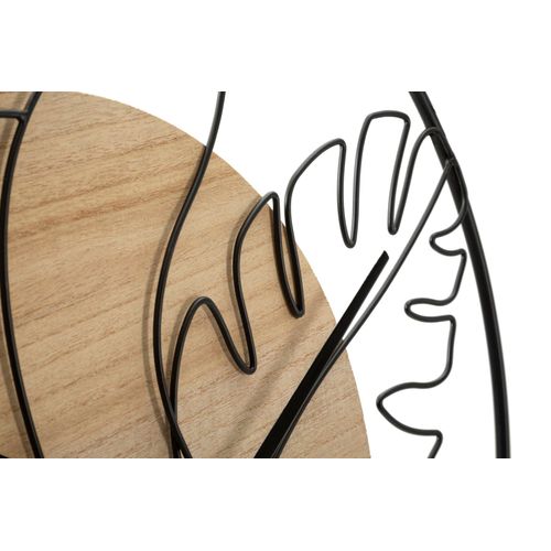 Horloge Murale Ronde 60 Cm En Métal Et Bois Avec Visage Et Feuilles Aux Lignes Sinueuses