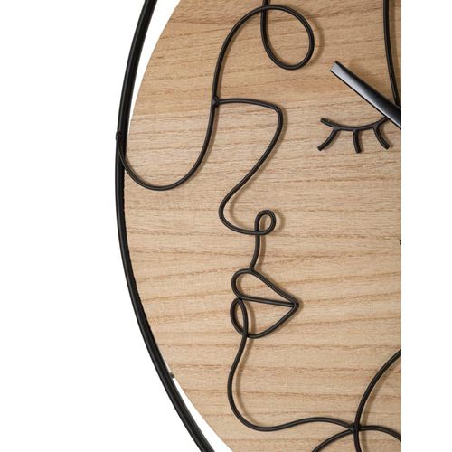 Horloge Murale Ronde 60 Cm En Métal Et Bois Avec Visage Et Feuilles Aux Lignes Sinueuses