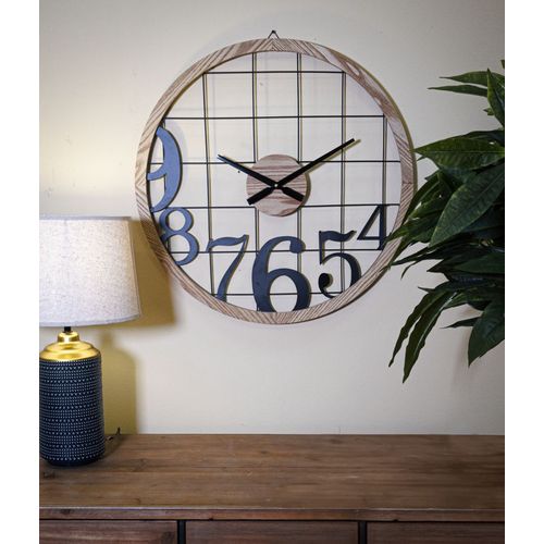 Horloge Murale Ronde 60 Cm En Métal Et Bois Au Design Géométrique Moderne En Carrés Réguliers
