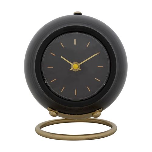 Horloge De Table Noire Et Dorée Avec Socle Métallique, Lignes Arrondies, 16x13x19 Cm