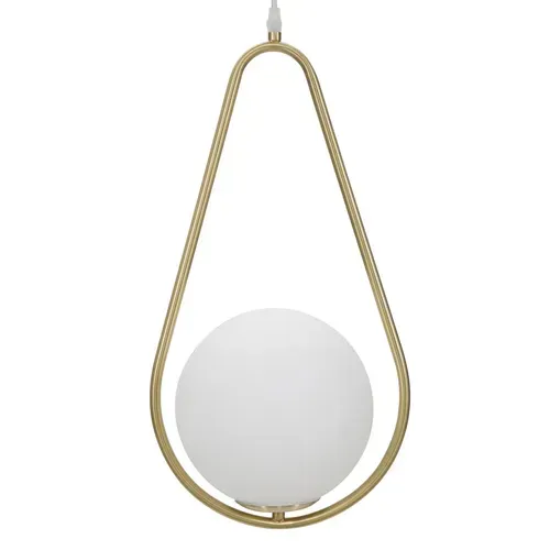 Suspension Design Doré Avec Globe En Verre Blanc, Forme Goutte, 1 Lumière