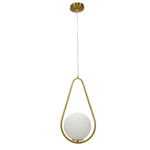 Suspension Design Doré Avec Globe En Verre Blanc, Forme Goutte, 1 Lumière