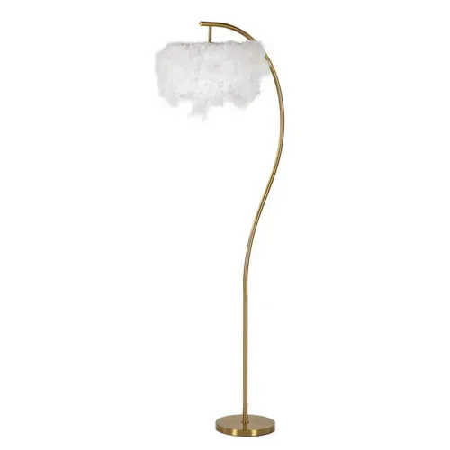 Lampadaire Doré D.33x60x170 Cm Design Arc Avec Abat-jour Plumes