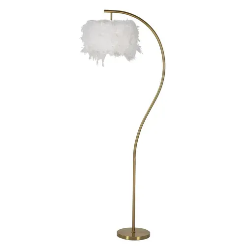 Lampadaire Doré D.33x60x170 Cm Design Arc Avec Abat-jour Plumes