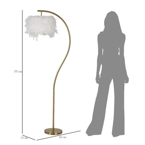 Lampadaire Doré D.33x60x170 Cm Design Arc Avec Abat-jour Plumes