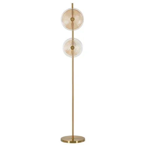 Lampadaire élégant D.30x168 Cm Métal Doré Avec 2 Abat-jours En Verre