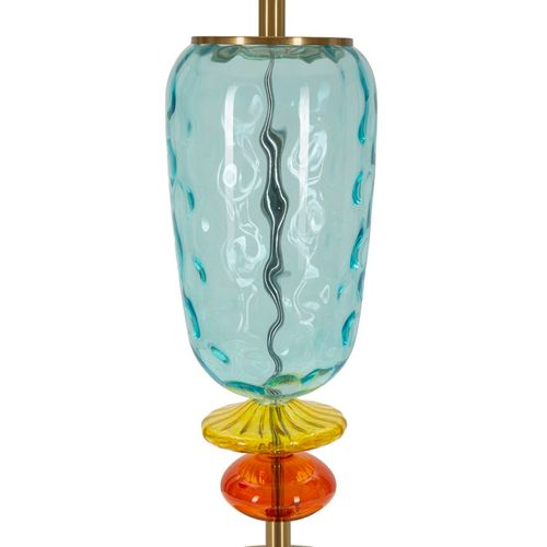 Lampe De Table D.35x73 Cm Colorée Verre Soufflé Métal Et Tissu éclatant