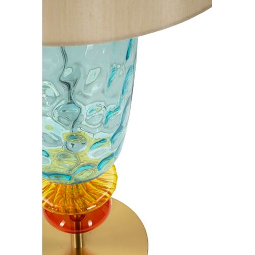 Lampe De Table D.35x73 Cm Colorée Verre Soufflé Métal Et Tissu éclatant