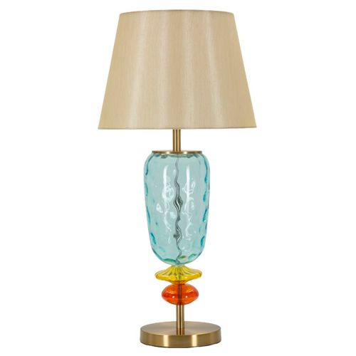Lampe De Table D.35x73 Cm Colorée Verre Soufflé Métal Et Tissu éclatant
