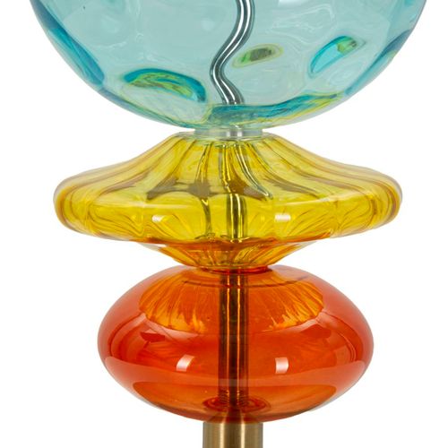 Lampe De Table D.35x73 Cm Colorée Verre Soufflé Métal Et Tissu éclatant