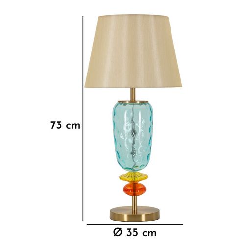 Lampe De Table D.35x73 Cm Colorée Verre Soufflé Métal Et Tissu éclatant
