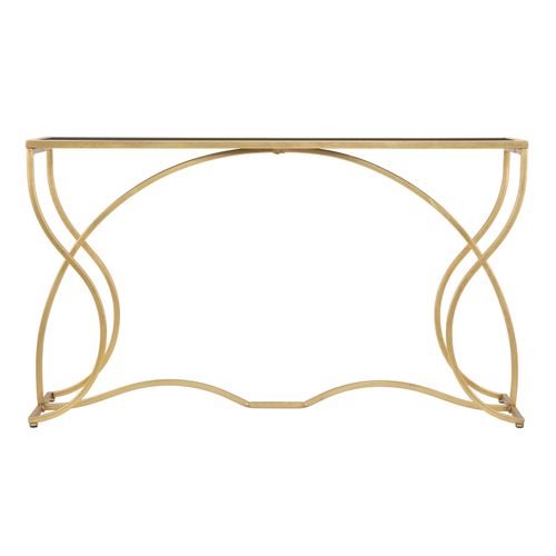 Console élégante Dorée Avec étagère Miroir Noire, Design Sinueux 130x40x75 Cm