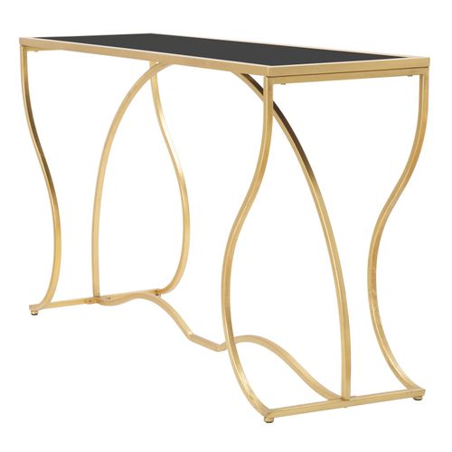 Console élégante Dorée Avec étagère Miroir Noire, Design Sinueux 130x40x75 Cm
