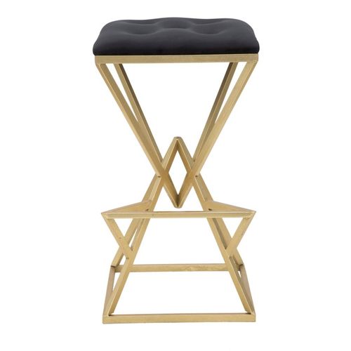 Tabouret De Bar 40x40x75 Cm Métal Doré Et Tissu Style Art Déco Luxe