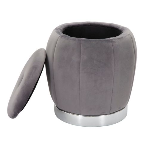 Pouf De Rangement D. 43 Cm Velours Gris Style Hollywood Glamour