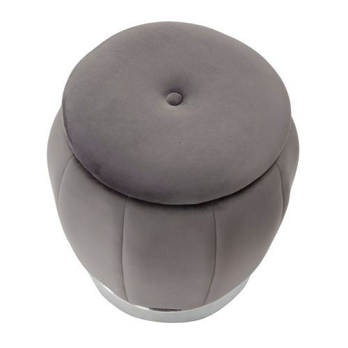 Pouf De Rangement D. 43 Cm Velours Gris Style Hollywood Glamour