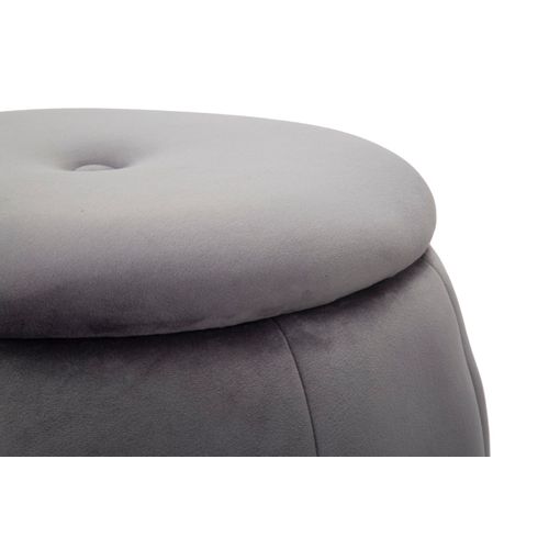 Pouf De Rangement D. 43 Cm Velours Gris Style Hollywood Glamour