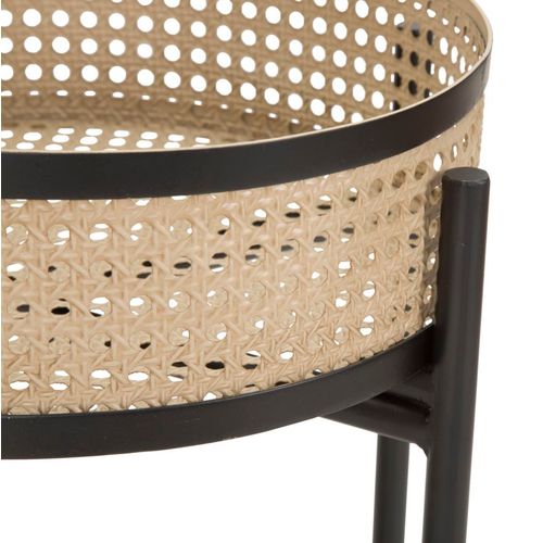 Lot De 2 Tables Rondes Porte-vases Boho Chic En Métal Avec Bols Style Rotin 40x50-35x40 Cm