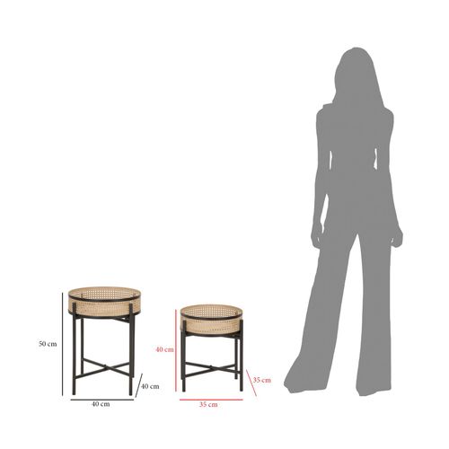 Lot De 2 Tables Rondes Porte-vases Boho Chic En Métal Avec Bols Style Rotin 40x50-35x40 Cm