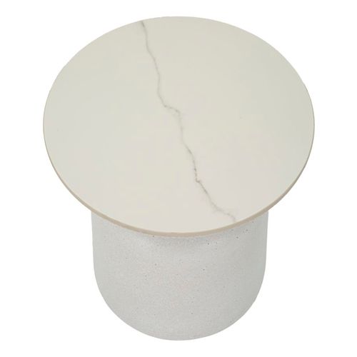 Table D'appoint Ronde D.40x47 Cm En Métal Et Céramique Effet Marbre Blanc