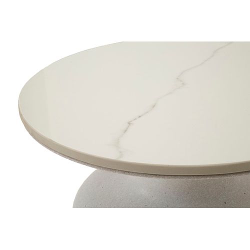 Table D'appoint Ronde D.40x47 Cm En Métal Et Céramique Effet Marbre Blanc
