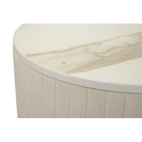 Ensemble 2 Table D'appoint Hautes Rondes D.50x90-40x70 Cm Crème Et Or En Bois Et Métal
