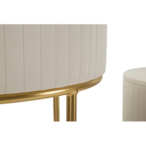 Ensemble 2 Table D'appoint Hautes Rondes D.50x90-40x70 Cm Crème Et Or En Bois Et Métal