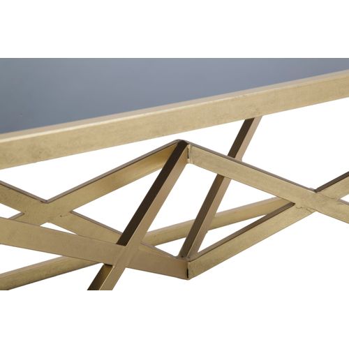Table Basse Rectangulaire D.110x60 Cm Métal Doré Et Verre Noir Glamour