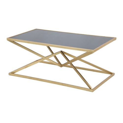 Table Basse Rectangulaire D.110x60 Cm Métal Doré Et Verre Noir Glamour