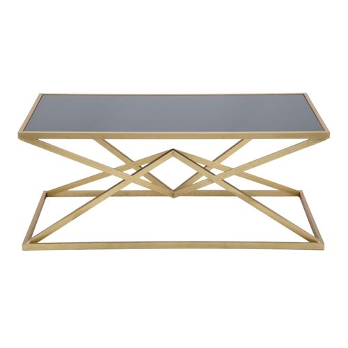Table Basse Rectangulaire D.110x60 Cm Métal Doré Et Verre Noir Glamour