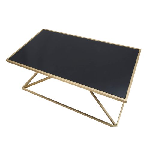 Table Basse Rectangulaire D.110x60 Cm Métal Doré Et Verre Noir Glamour