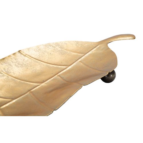 Plateau Feuille En Métal Doré 38x3x11 Cm – élégance Naturelle Pour L'entrée