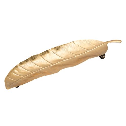 Plateau Feuille En Métal Doré 38x3x11 Cm – élégance Naturelle Pour L'entrée