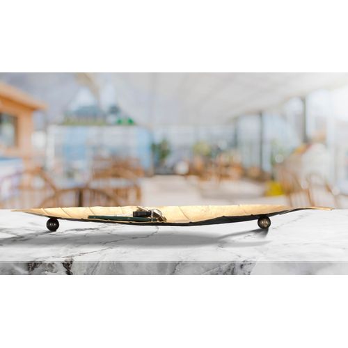 Plateau Feuille En Métal Doré 38x3x11 Cm – élégance Naturelle Pour L'entrée