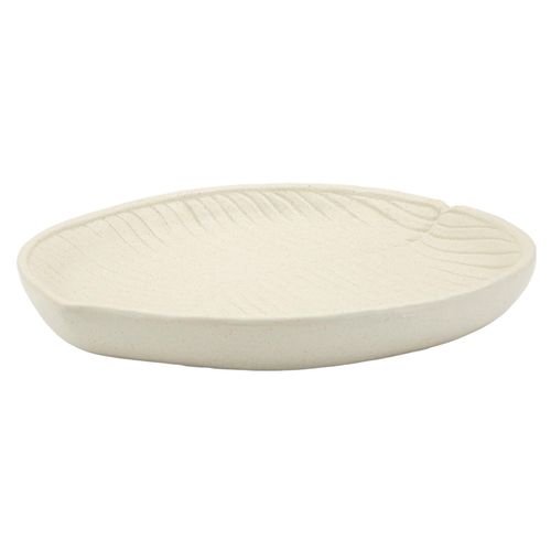 Plateau Ovale Raffiné 33x29x4 Cm En Polyresine Crème Avec Motifs Naturels