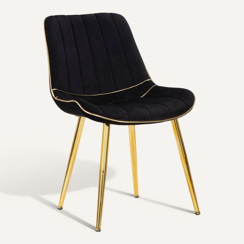 Lot De 2 Chaises Noires Rembourrées Avec Finitions Dorées, Pieds Métalliques
