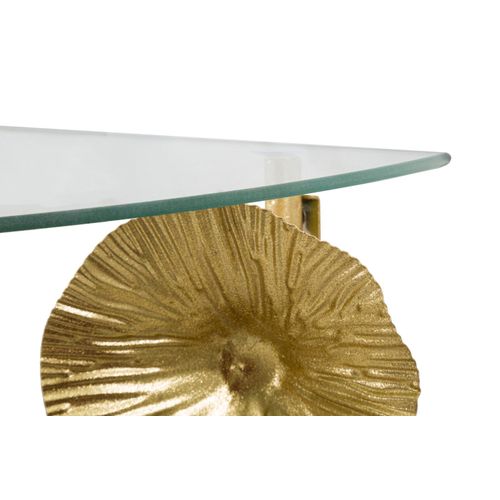 Table De Chevet Semi-circulaire 60x30x40 Cm Métal Doré Et Plateau Verre