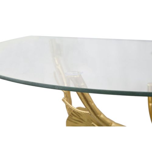 Table De Chevet Semi-circulaire 60x30x40 Cm Métal Doré Et Plateau Verre