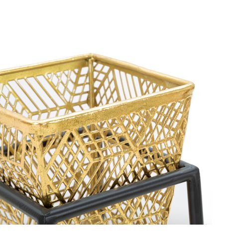 Porte-vases Carrés 2 Pièces 23x70-20x60 Cm, Métal Doré Et Noir Élégant