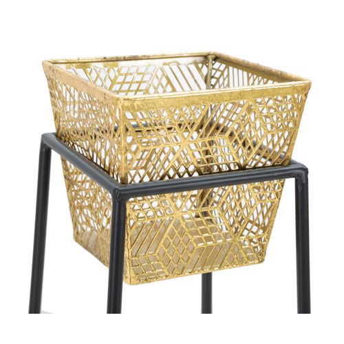 Porte-vases Carrés 2 Pièces 23x70-20x60 Cm, Métal Doré Et Noir Élégant