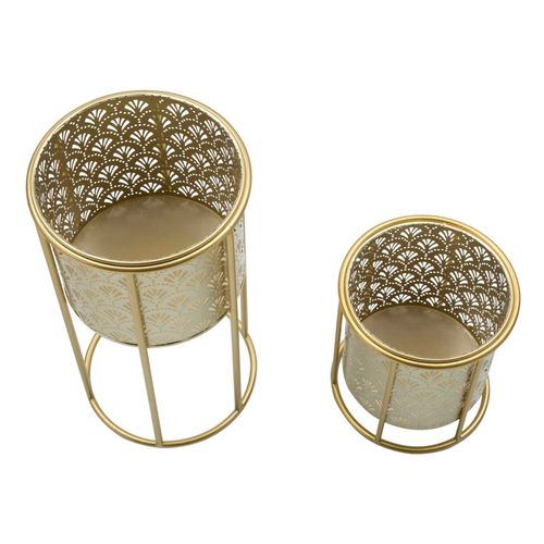 Paire De Porte-vases En Métal Doré Avec Socle Amovible, Ø 21x40-19x22 Cm