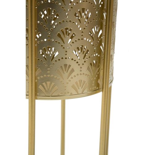 Paire De Porte-vases En Métal Doré Avec Socle Amovible, Ø 21x40-19x22 Cm