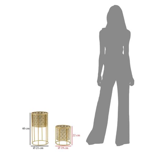 Paire De Porte-vases En Métal Doré Avec Socle Amovible, Ø 21x40-19x22 Cm