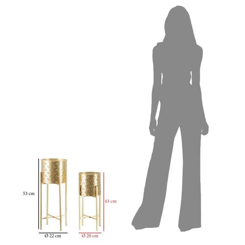 Paire De Porte-vases En Métal Doré Avec Socle Amovible, Ø 21x52-19x42 Cm