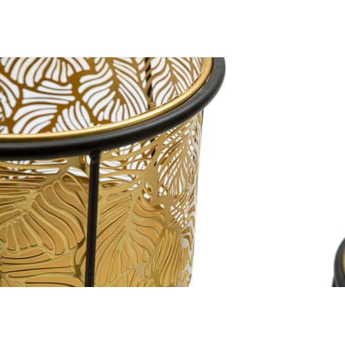 Paire De Porte-vases En Métal Doré Avec Socle Noir, Ø 21x40-19x22 Cm