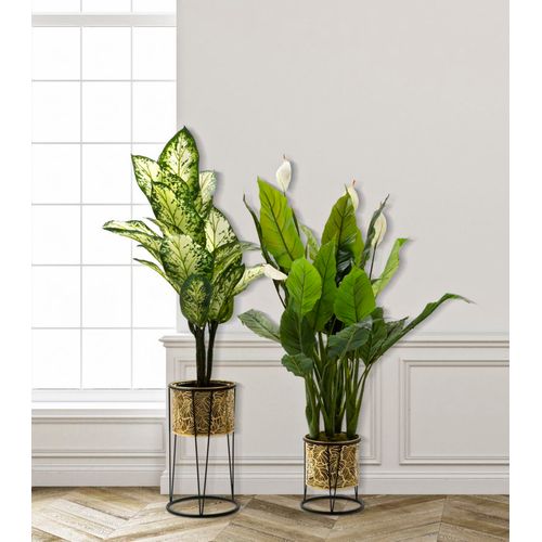 Paire De Porte-vases En Métal Doré Avec Socle Noir, Ø 21x40-19x22 Cm