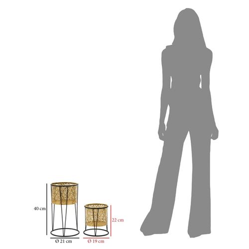 Paire De Porte-vases En Métal Doré Avec Socle Noir, Ø 21x40-19x22 Cm