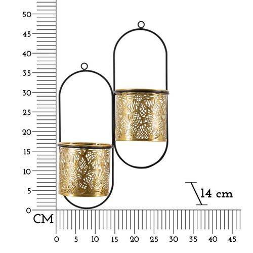 Porte-vase Mural Double En Métal Doré Avec Décorations De Feuilles, 27x14x48 Cm
