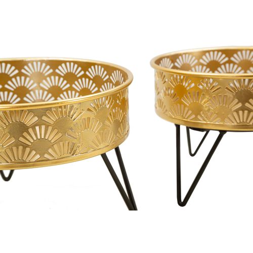 Paire De Porte-vases Métalliques Dorés Avec Décor Géométrique, Ø 20,5x13-18x13 Cm